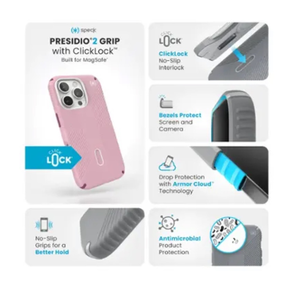 iPhone 16 Pro CASE - PINK SPECK Presidio2 Grip